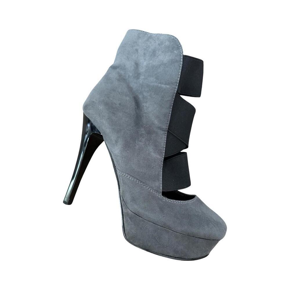 Jacobies Gray Platform Stiletto Booties with Black Bow Detail Women’s Size 8 - Picture 2 of 5